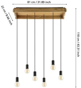 Eglo 43592 - Lustră pe cablu WOOTTON 6xE27/40W/230V