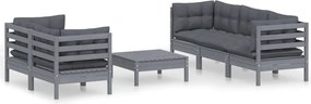 vidaXL Set mobilier grădină cu perne antracit, 6 piese, lemn masiv pin