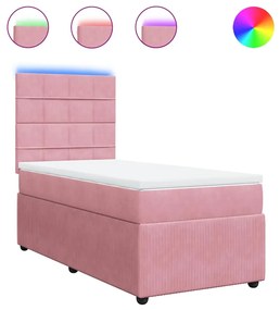 vidaXL Pat box spring cu saltea, roz, 80x200 cm, catifea