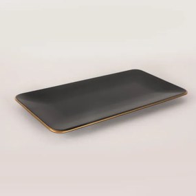 Set veselă 44 piese, negru/auriu, din ceramică tip stoneware