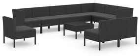 3094453 vidaXL Set mobilier de grădină cu perne, 11 piese, negru, poliratan