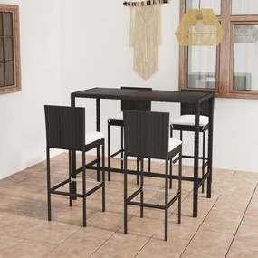 3064832 vidaXL Set mobilier bar de grădină cu perne, 5 piese, negru, poliratan