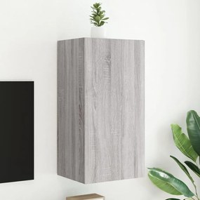 vidaXL Comodă TV de perete cu lumini LED, gri sonoma, 40,5x35x80 cm