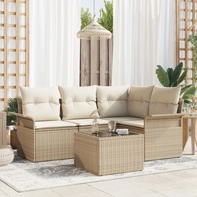 vidaXL Set de canapele pentru grădină cu pernă 5 pcs Bej Rattan poli