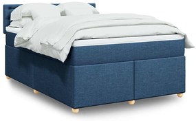 vidaXL Pat box spring cu saltea, albastru, 140x200 cm, textil