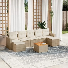 vidaXL Set canapele de grădină, 8 piese, cu perne, bej, poliratan