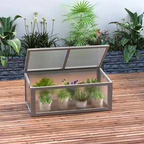 Outsunny Frühbeet Sopron din lemn și policarbonat 90 x 46 x 40 cm Șopron cu acoperire rezistentă la intemperii pentru grădină Plantbeet Gri | Aosom Romania