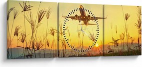 Tablou cu avionul ridicându-se spre zbor (cu ceas) (90x30 cm)