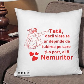 Cadou pentru Tata - Perna Personalizata Tata Nemuritor cu Fetita, 40x40 cm, Alb Pufos, Husa Detasabila, Perna Inclusa, BEKZ®