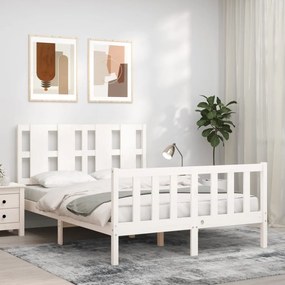 3192232 vidaXL Cadru de pat cu tăblie, alb, 140x200 cm, lemn masiv