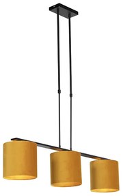 Lampă suspendată cu abajururi din catifea galben cu auriu 20cm - Combi 3 Deluxe