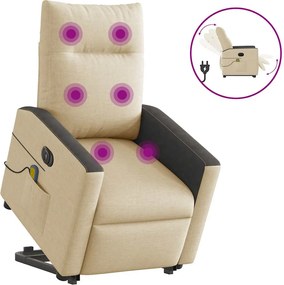 vidaXL Fotoliu electric de masaj rabatabil cu ridicare, crem, textil