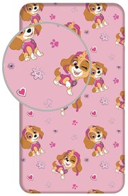 Cearceaf pentru copii roz din bumbac pentru pat de o persoană cu elastic 90x200 cm Paw Patrol – Jerry Fabrics