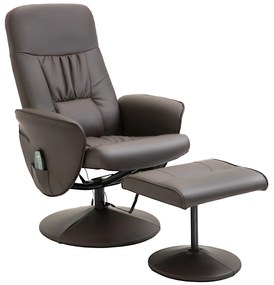 HOMCOM Relaxsessel cu taburet, fotoliu TV rotativ cu 10 puncte de masaj, funcție de culcare, fotoliu de masaj cu telecomandă, buzunar lateral, fotoliu TV, piele ecologică, Maro | Aosom Romania