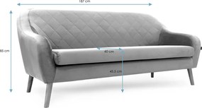 Canapea triplă CORANTI VELVET roz prafuit