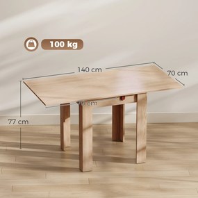 HOMCOM Masă de Dining Pliabilă pentru 4 Persoane, Rabatabilă cu Ghidaje din Oțel, PAL, 140x70x77 cm, Stejar | Aosom Romania