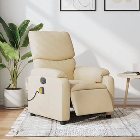 Fotoliu electric de masaj rabatabil, crem, textil