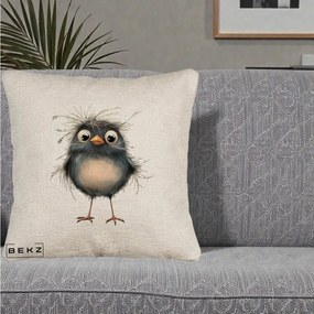 Perna Decorativa Pui Negru Zbarlit cu Pene Fine, 40x40 cm, Bej Canapea, Husa Detasabila, Perna Inclusa, BEKZ®