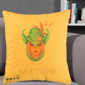 Perna Personalizata Zodiac Sagetator Cowgirl, 40x40 cm, Galben, Husa Detasabila, Perna Inclusa, BEKZ®