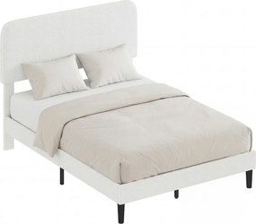 HOMCOM Cadru de pat dublu cu tăblie reglabilă pe înălțime tapițat cu blăniță sherpa șipci de susținere alb | Aosom Romania