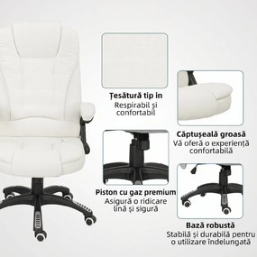 Vinsetto Scaun de Birou Reclinabil cu Masaj, Înălțime Reglabilă, Telecomandă, Textil cu Aspect de In, Crem | Aosom Romania