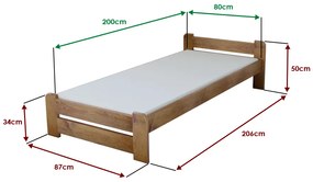 Pat Emily 80x200 cm, stejar Saltele: Cu saltele Somnia 18 cm, Somiera pat: Cu lamele drepte