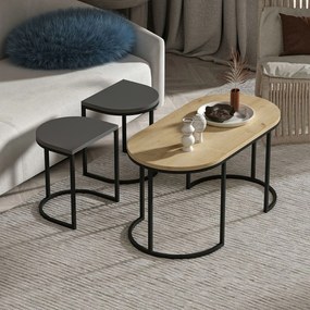 Masuta de cafea set (3 bucăți) Dena - Anthracite, Oak