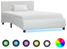 285487 vidaXL Cadru de pat cu LED-uri, alb, 100 x 200 cm, piele ecologică