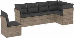 vidaXL Set mobilier grădină cu perne, 6 piese, gri, poliratan