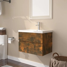 Dulap chiuveta bazin incorporat stejar fumuriu lemn prelucrat Stejar afumat, 60 x 38.5 x 45 cm, fara oglinda