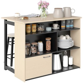 HOMCOM Set de bar 3 piese, Masă de bar cu placă pliabilă, 2 scaune de bar, 6 compartimente de stocare, negru+stejar, 116 x 70 x 89,5 cm | Aosom Romania