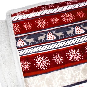 Patura de miel alb-rosu de Craciun din microplush WINTER DELIGHT Dimensiune: 200 x 220 cm