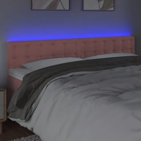 Tablie de pat cu LED, roz, 200x5x78 88 cm, catifea 1, Roz, 200 x 5 x 78 88 cm