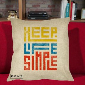 Perna Decorativa Keep Life Simple Colorat, 40x40 cm, Crem, Husa Detasabila, Perna Inclusa, BEKZ®