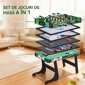 HOMCOM Masă de Jocuri 6 în 1 cu Fotbal de Masă, Biliard, Air Hockey, Tenis de Masă, Hockey pe Iarbă, 118x104x71 cm | Aosom Romania