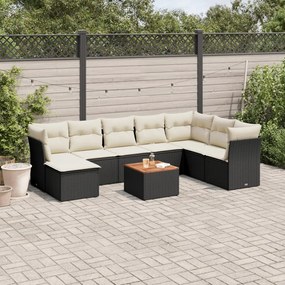 3256112 vidaXL Set mobilier de grădină cu perne, 9 piese, negru, poliratan