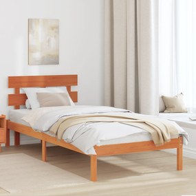 vidaXL Cadru de Pat cu Tăblie Maro Cerat 75x190 cm Lemn Solid de Pin