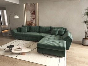Colțar extensibil dumonde cu ladă de depozitare si sezut confortabil din spuma high-density, Loana XL Ambience Verde II 335x185 cm