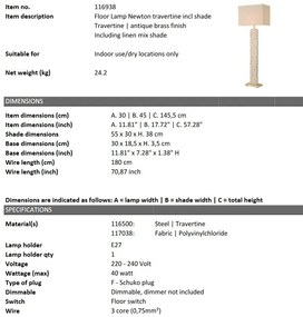 Lampadar, lampa de podea LUX cu baza din travertin Newton