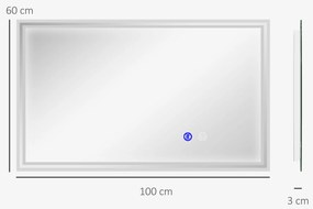 kleankin Miroir de salle de bain rectangulaire mural lumineux LED horizontal ou vertical, 100 x 60 cm | Aosom Romania