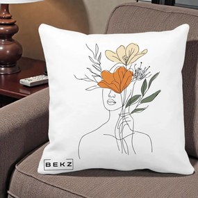 Perna Decorativa Portret Feminin Coroana Florala, 40x40 cm, Alba Mata, Husa Detasabila, Perna Inclusa, BEKZ®