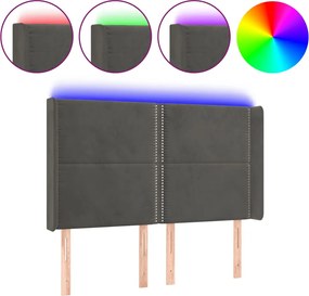 vidaXL Tăblie de pat cu LED, gri închis, 147x16x118/128 cm, catifea