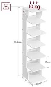 Vasagle Suport pantofi CINDY, 6 niveluri, 30x26.4x110.4cm, alb