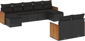 vidaXL Set mobilier de grădină cu perne, 9 piese, negru, poliratan