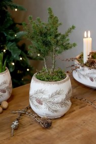 Ghiveci decorativ crem din ceramică, cu motive de ghirlande de brad, D15 cm „Garland”