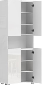 HOMCOM Bufet înalt pentru bucătărie, dulap de bucătărie, 4 uși cu închidere lină și rafturi reglabile, 68x34x180cm, alb lucios | Aosom Romania