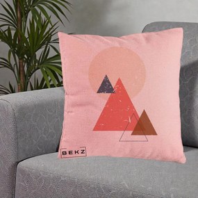 Perna Decorativa Geometric Munti si Soare, 40x40 cm, Roz, Husa Detasabila, Perna Inclusa, BEKZ®