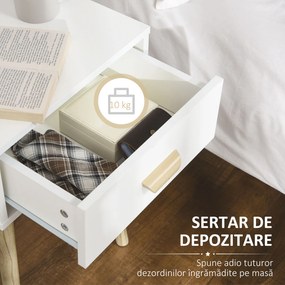HOMCOM Set de 2 Noptiere pentru Dormitor cu Sertar, Pereche de Noptiere Moderne din Lemn, Măsuțe pentru Canapea, Living, Cameră de Zi și Dormitor, 40.5x30.5x60 cm, Culoare Stejar și Alb | Aosom Romania