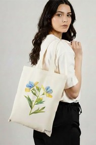 Sacosa de Panza pentru Cumparaturi, Geanta Tote, model Fresh Flowers 38 x 34.5 cm, Alba, BEKZ®
