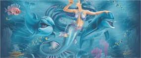 Tablou - Sirenă cu delfini (120x50 cm)